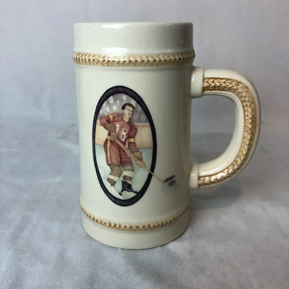 RUSS BERRIE & COMPANY vintage hand-painted ceramic stein/mug Hockey player